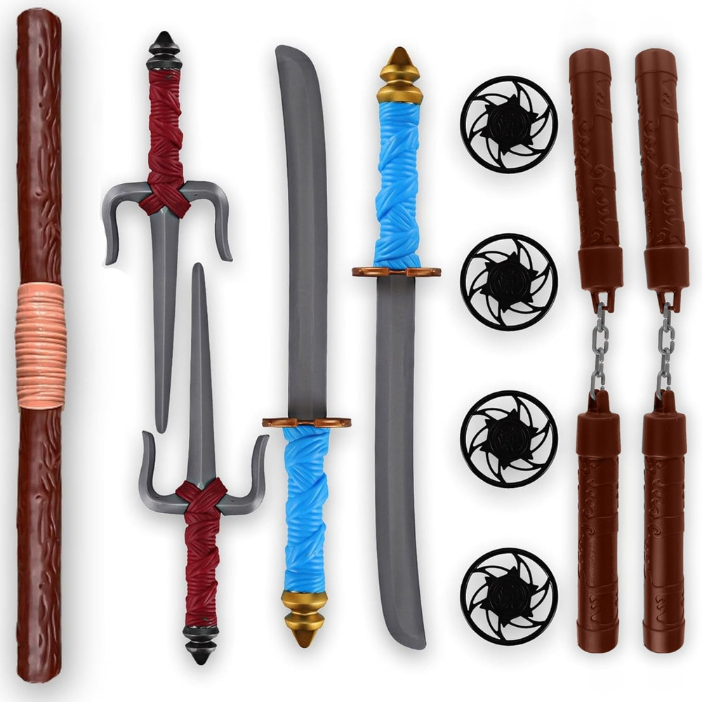 Ninja Toy Weapons Kids Role Play Set with 2 Katana Swords, 2 SAIS, 4 Shuriken an