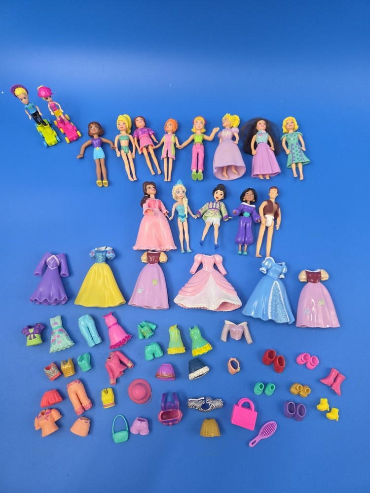 VTG Lot Of 15 Mattel Polly Pocket Disney Princess with Clothes And Accessories