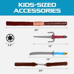 Ninja Toy Weapons Kids Role Play Set with 2 Katana Swords, 2 SAIS, 4 Shuriken an