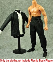 1/6 Kung Fu Shirt Chinese Traditional Man Suit Clothes Black Fit 12in Figure Toy