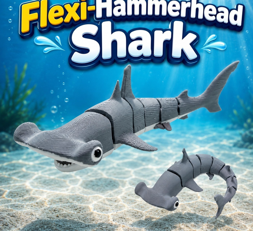 Flexi Hammerhead Shark Action Figure Fully Articulated Adjustable Gray Plastic
