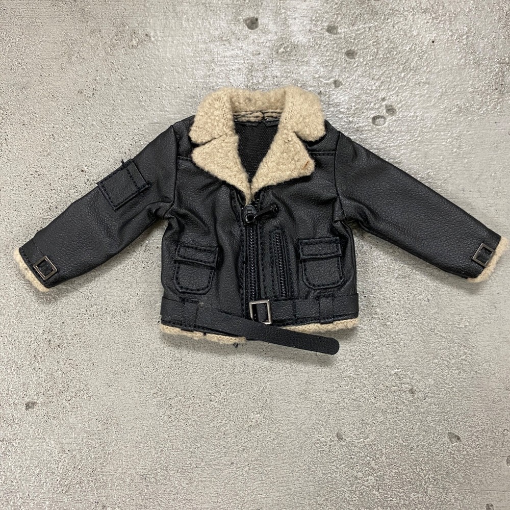 MO-FRJK-BK: 1/12 Black Leather Zipper Jacket with Fur Collar for 6″ slim body