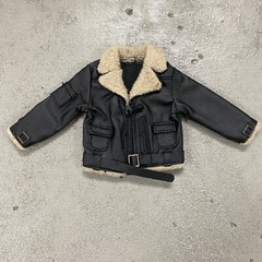 MO-FRJK-BK: 1/12 Black Leather Zipper Jacket with Fur Collar for 6″ slim body