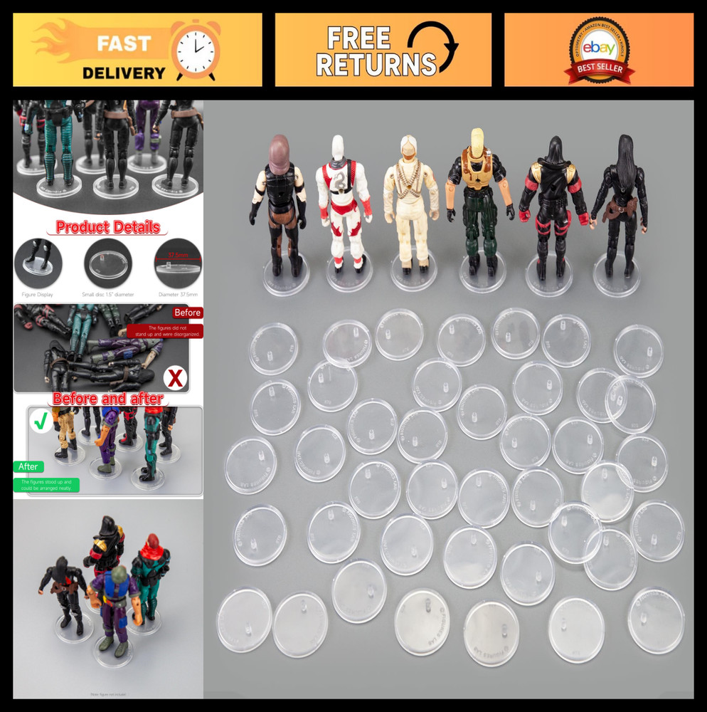 36 Clear Round Display Stands for 3.75” Action Figures – 37.5mm Base, 3.6mm Peg