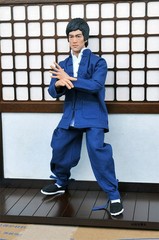 New Stock Bruce Lee 1/6 Blue Long Sleeve Tang Suit Yip Man Kung Fu Clothes Costu