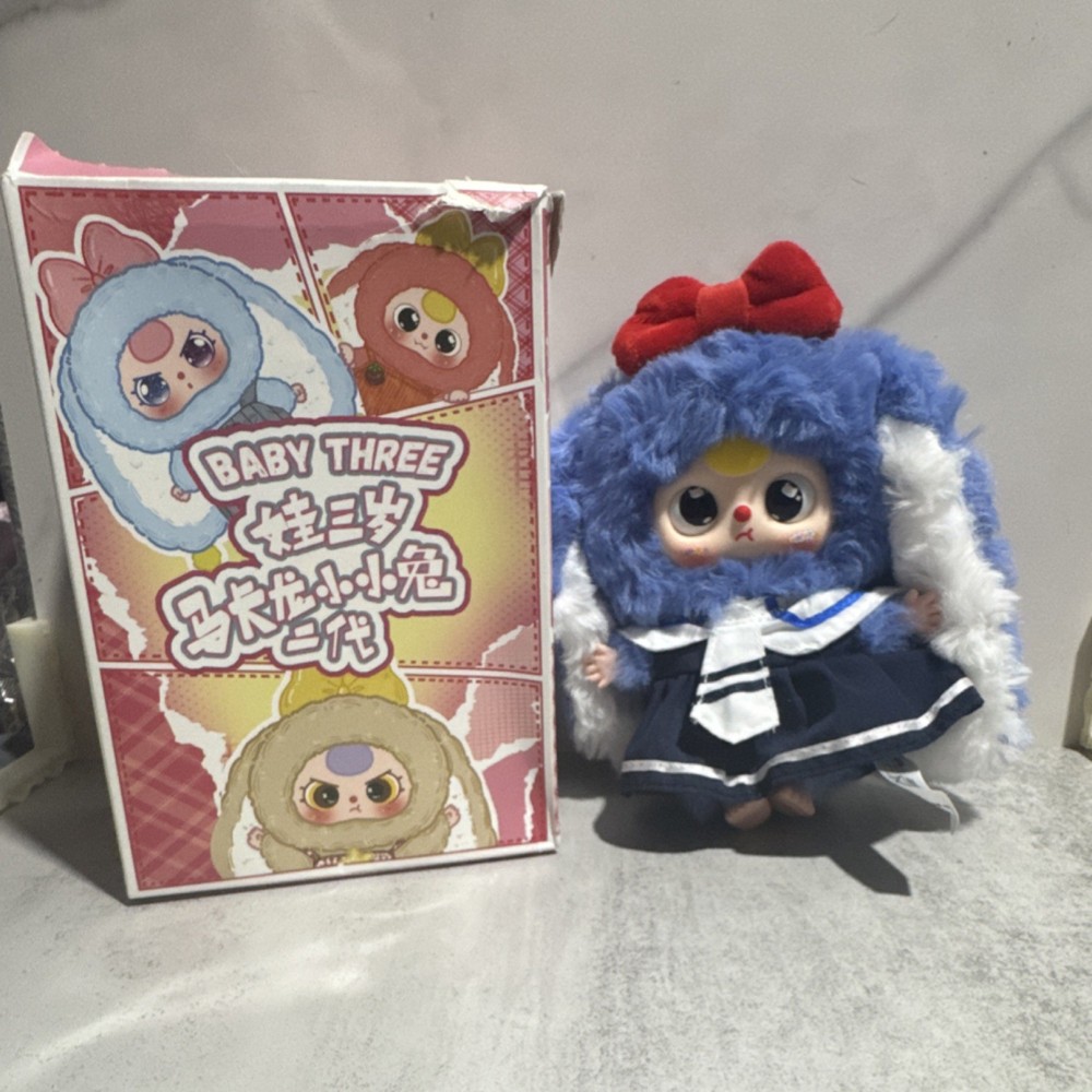 Baby Three Rabbit Action Figure Blue White Red Plush Plastic with Clothes Boxed