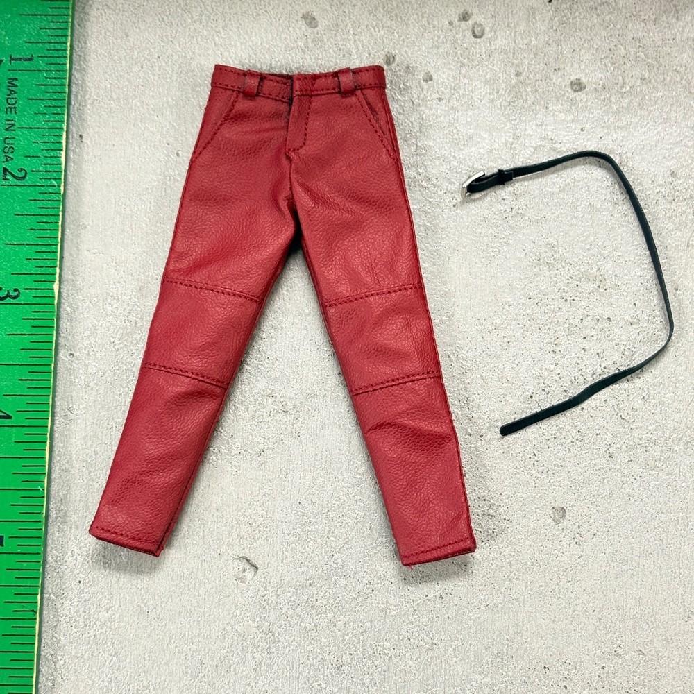 MO-SMLPT-RD: 1/12 Red faux leather pants with belt for 6″ medium to slim body