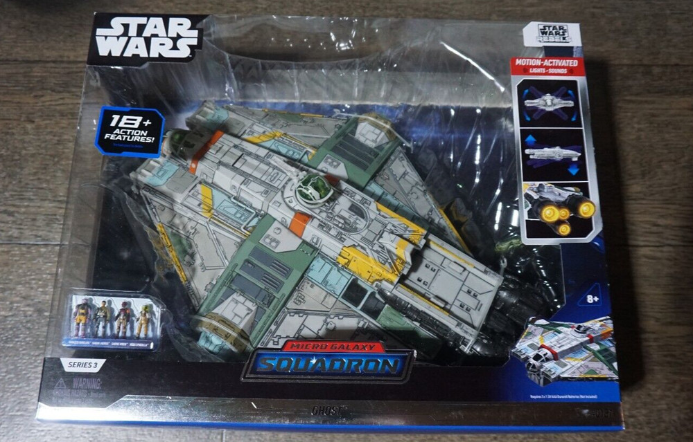 Star Wars Micro Galaxy Squadron Ghost 15″ Vehicle Lights, Sounds & 4 Figs #0131