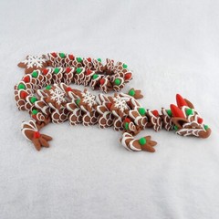 3D Printed Articulated Gingerbread Dragon – Holiday Decor – Multicolor!