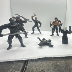 Ninja Action Figure Set Black/Gray Plastic Figures w/ Sword & Axe Weapons