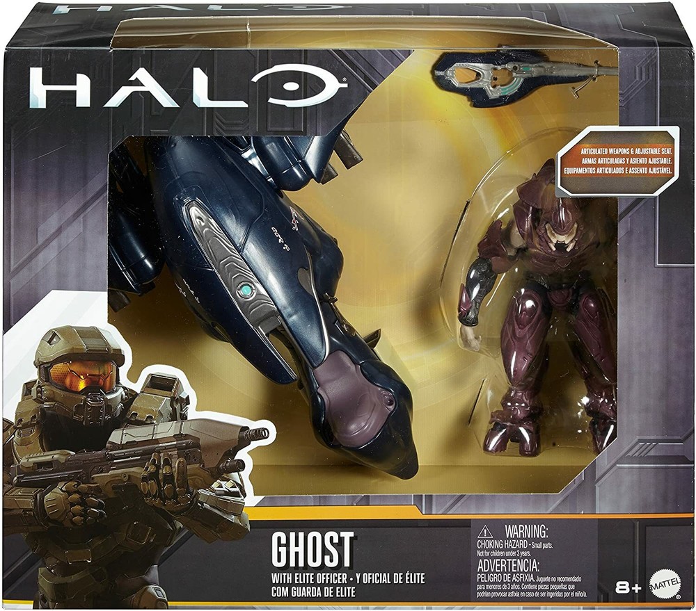 HALO Ghost Vehicle & Elite Officer Set Fully Articulated Figure w/ Stand Mattel