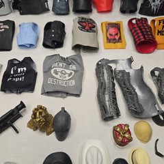 Huge WWE Wrestling Figure Accessory Lot ~90 Pcs Belts Shirts Boots Masks Mattel