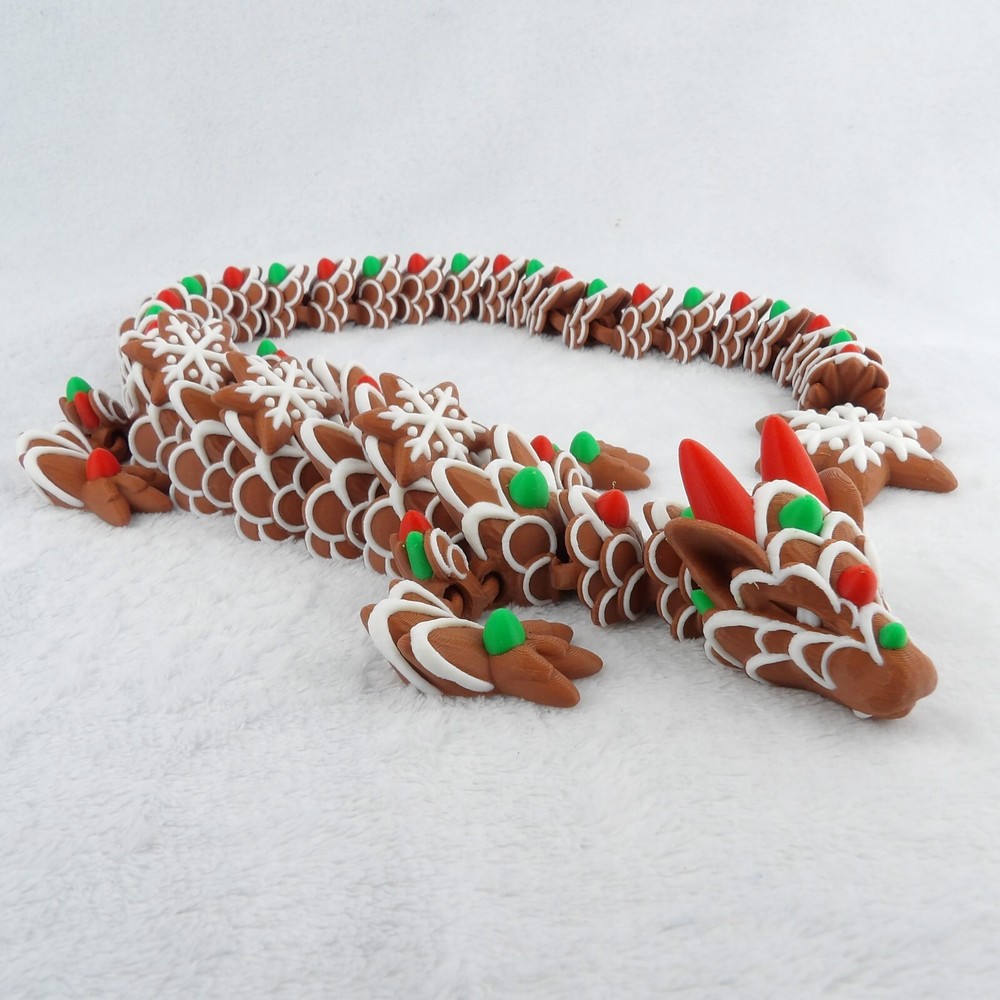 3D Printed Articulated Gingerbread Dragon – Holiday Decor – Multicolor!