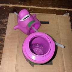 Barney Purple Dinosaur Drink Cup Bottle 12” Straw Hole Lyons Universal VTG