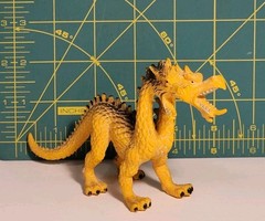 Two Headed Dragon Figure Black Yellow Hard Rubber Fantasy Creature Toy