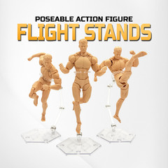 Poseable Flight Stands, Articulated Action Figure Stands, CLEAR, Figures 4-7 IN