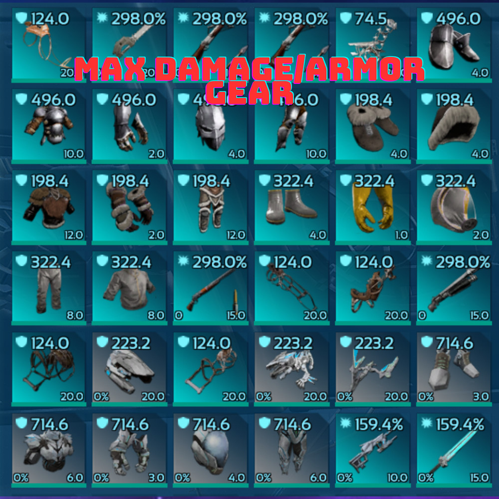 Ark Survival Ascended PVE Max Saddles, Armor, Weapons