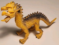 Two Headed Dragon Figure Black Yellow Hard Rubber Fantasy Creature Toy