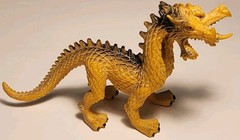 Two Headed Dragon Figure Black Yellow Hard Rubber Fantasy Creature Toy