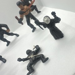 Ninja Action Figure Set Black/Gray Plastic Figures w/ Sword & Axe Weapons