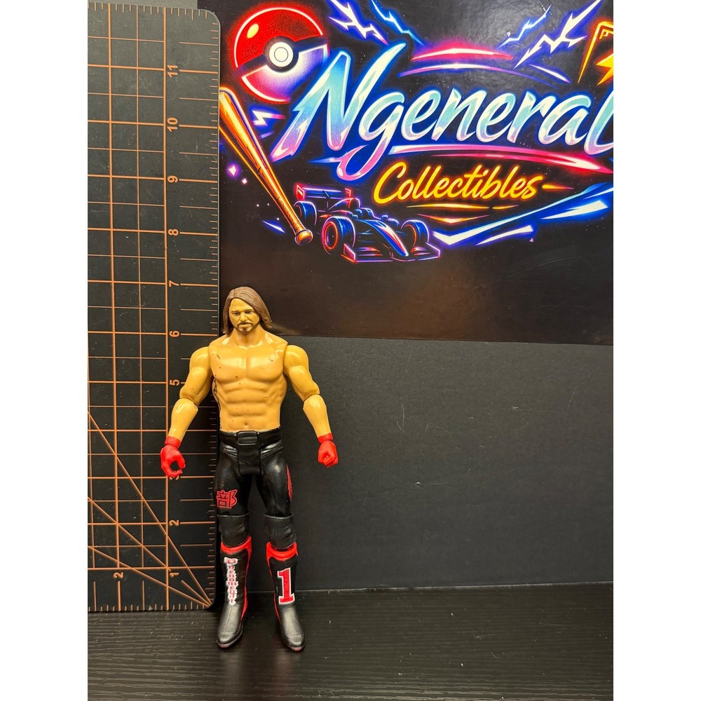 WWE AJ Styles Action Figure Black Red Wrestling Gear Mattel Sound Effects 7 inch