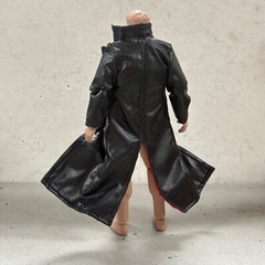 PB-LTC-BLD: 1/12 Black Red Faux Leather Coat for Mezco or Marvel Legends