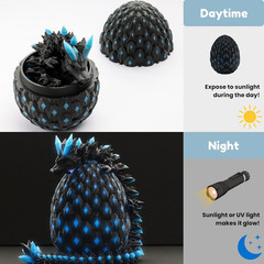 Monjita 3D Printed Dragon Egg Toy with Glow in the Dark, Articulated Easter 3D