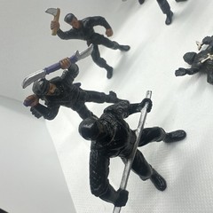 Ninja Action Figure Set Black/Gray Plastic Figures w/ Sword & Axe Weapons