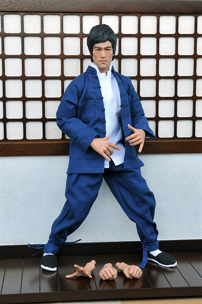 New Stock Bruce Lee 1/6 Blue Long Sleeve Tang Suit Yip Man Kung Fu Clothes Costu