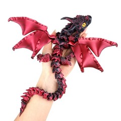 SUMLAND 3D Printed Dragon with Wings,3D Animals 15.75 inch, Black Red