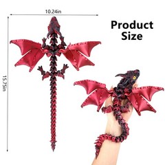 SUMLAND 3D Printed Dragon with Wings,3D Animals 15.75 inch, Black Red