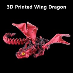 SUMLAND 3D Printed Dragon with Wings,3D Animals 15.75 inch, Black Red