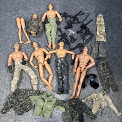 Lot of 6 Vtg 12” Army Military GI Joe Dolls Figures Soldiers With Clothes Guns