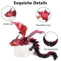 SUMLAND 3D Printed Dragon with Wings,3D Animals 15.75 inch, Black Red