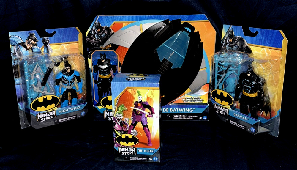 DC BATMAN NINJA STRIKE NIGHTWING JOKER KATANA BLADE BATWING SPIN MASTER LOT OF 4