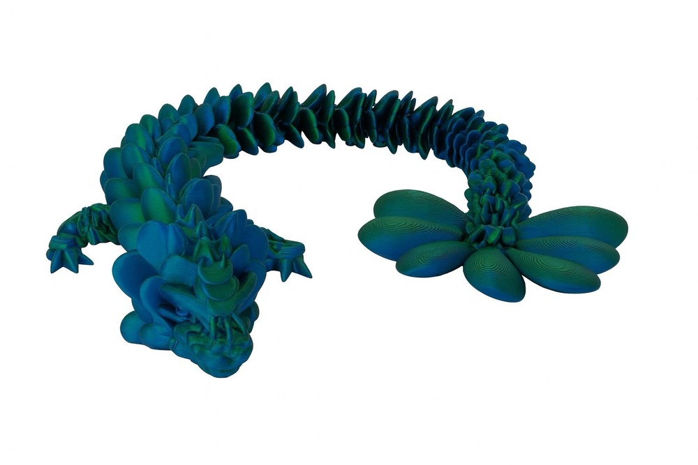 Articulated Lucky Dragon – Blue Green Silk PLA – Seattle Colors – 3D Printed 18”