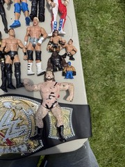 Wrestling Figure Lot And Championship Belt Well Played With As Pictured
