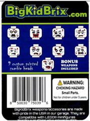 Custom Zombie Head Pack Printed on Genuine Lego Parts -by BKB +Bonus Weapons!
