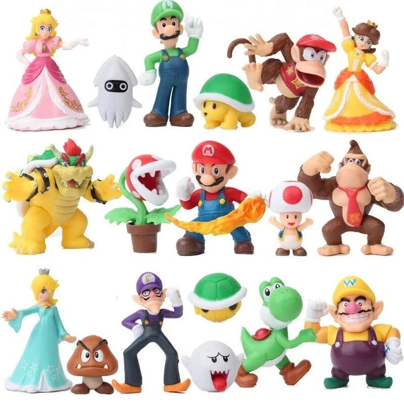 NEW 18 Pcs/Set Super Mario Bros Toy Figures Luigi Toad Yoshi Cake Toppers Party