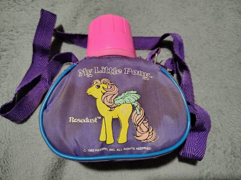 1985 MY LITTLE PONY CANTEEN ROSEDUST Adjustable Strap Purple Pink Water Bottle