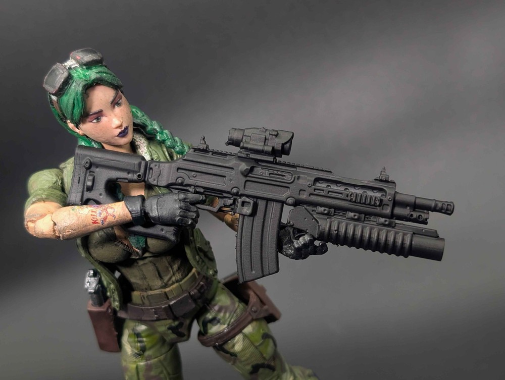 1/12 scale 3D printed heavy rifle with M203 for classified/valaverse figures