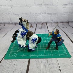 Papo Medieval Sword Shield-Decorated Horse BLUE+WHITE Action Figure 2000s Vtg