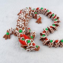 3D Printed Articulated Gingerbread Dragon – Holiday Decor – Multicolor!