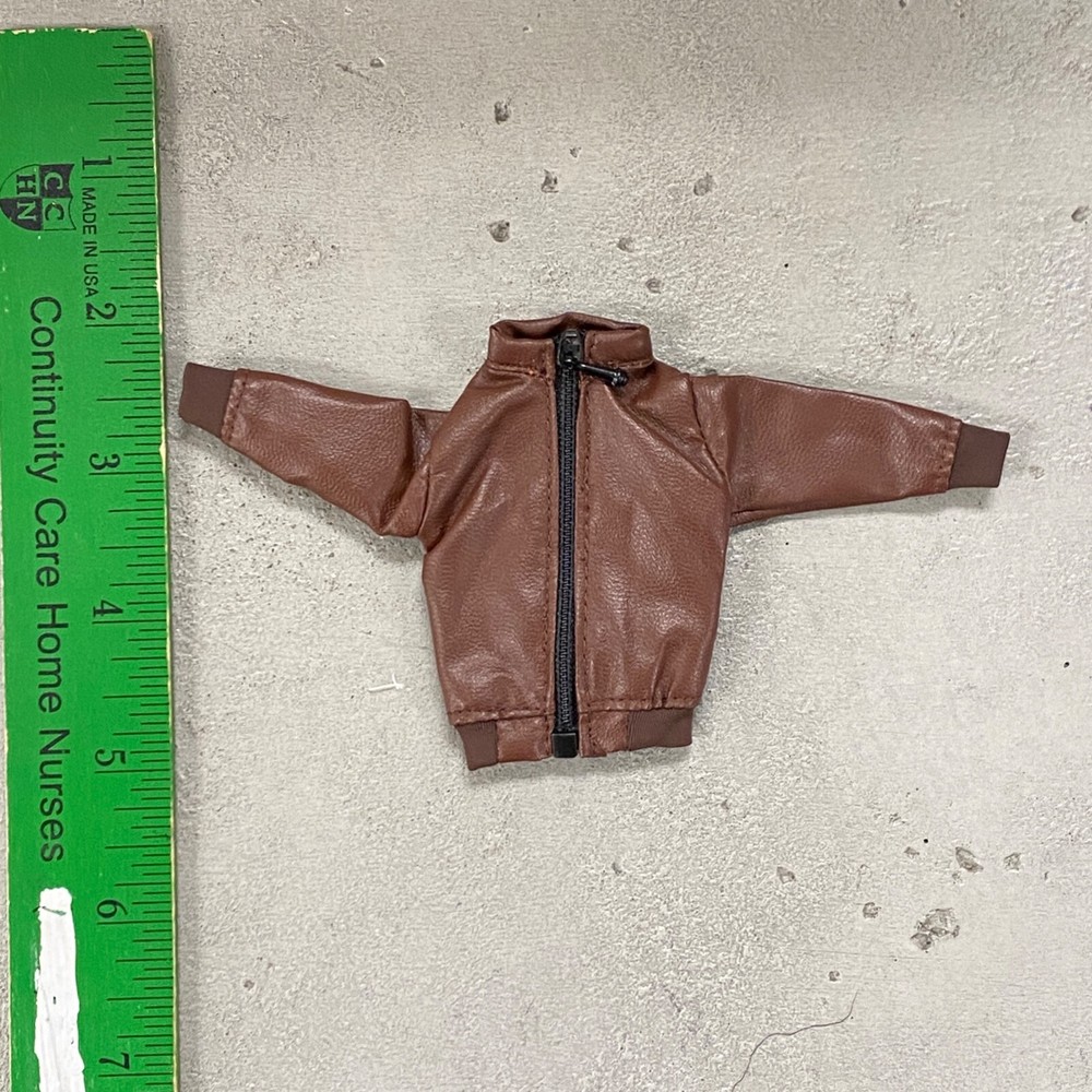 SU-ZPJK-TN: 1/12 Dark Brown Zipper Faux Leather Jacket for 6″ muscular body
