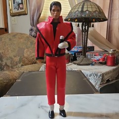 Michael Jackson Thriller Style Male Figure Doll Red/Black Outfit w/ Microphone