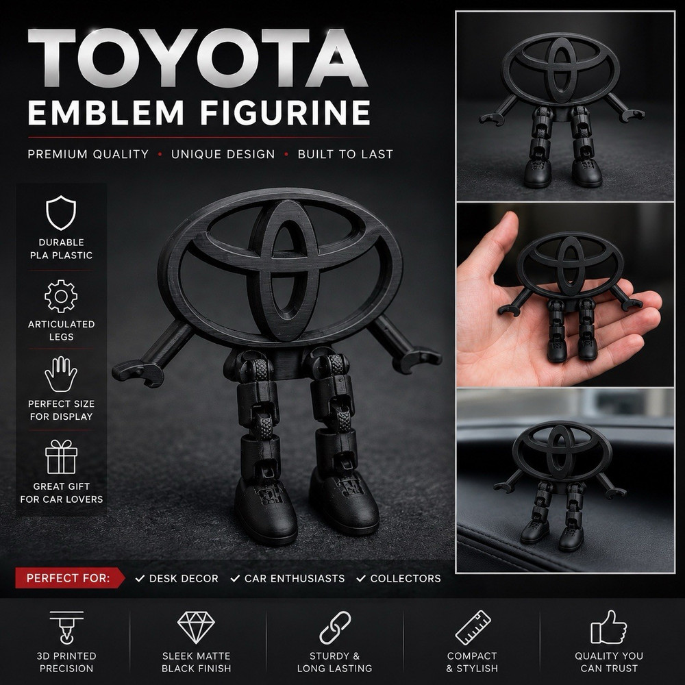 Toyota Emblem Figurine Black PLA Plastic w/ Articulated Legs Articulated