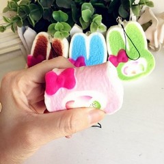 2 pcs Random MY MELODY CAKE ROLL Squishy Charm Straps in Hello Kitty packaging