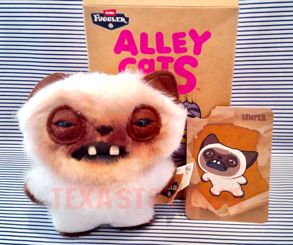 Zuru Fuggler Alley Cats Yawper Siamese Cat Plush Bag Charm Keychain 5″ & Card