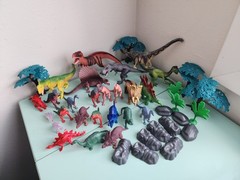 Dinosaur Toy Lot Plastic Figures Rocks Trees Dino Playset Assorted 40+ Pieces