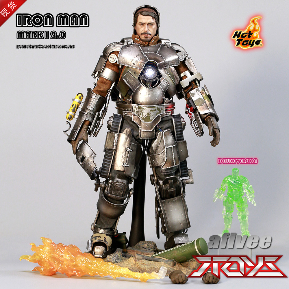 Hot Toys MMS168 Iron Man MK1 Mark I 2.0 1/6 Deluxe Figure Light Up Battle Damage